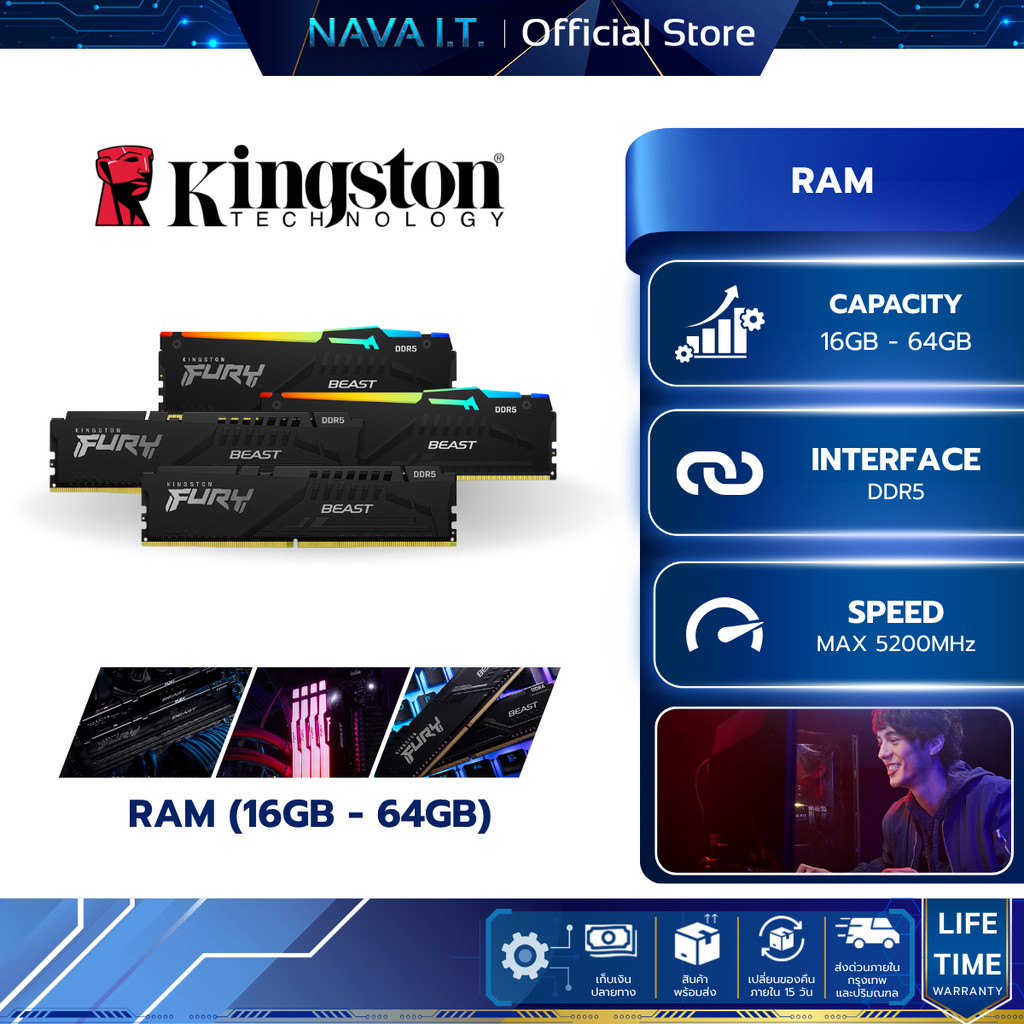 KINGSTON RAM (แรม) FURY BEAST 16GB - 64GB DDR5 (BLACK/RGB BLACK)