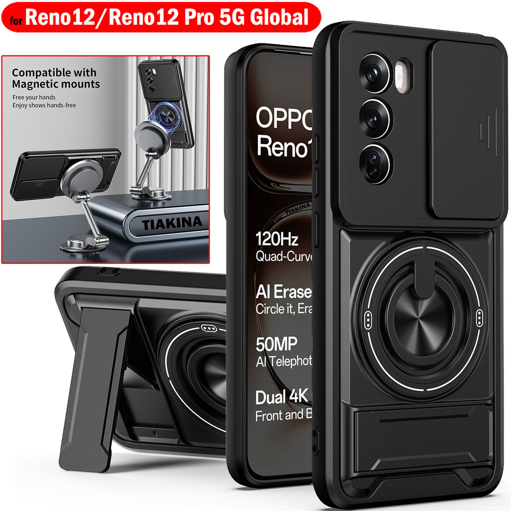 สไลด์เลนส์ Funda สําหรับ OPPO Reno12 Pro 5G Global กรณีหมุนแหวนแม่เหล็กสําหรับ OPPO Reno12 5G Global กรณีขาตั้งเกราะ Capa