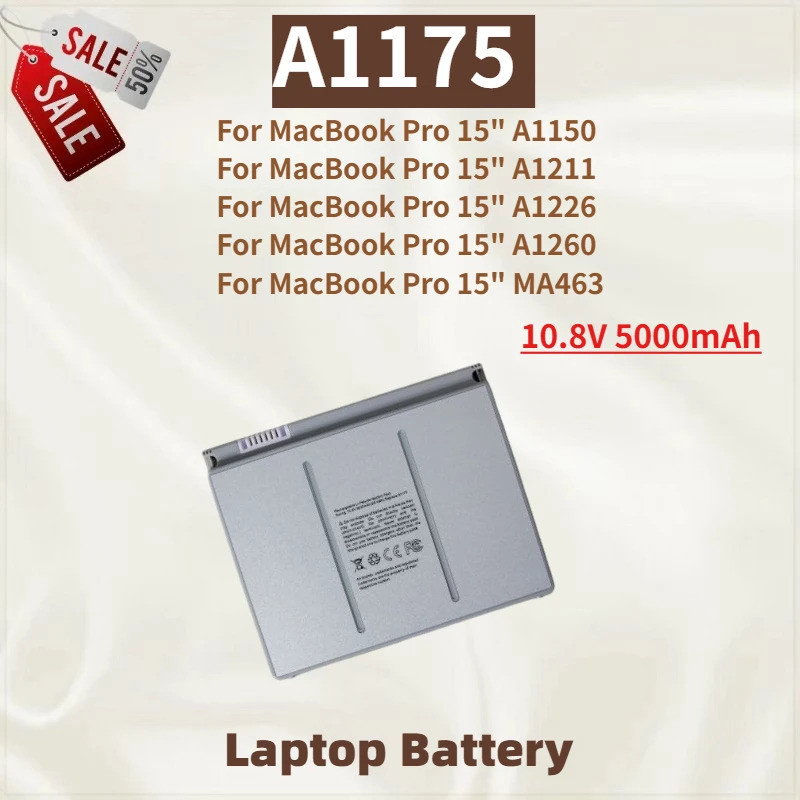 คุณภาพสูง A1175 แบตเตอรี่แล็ปท็อป 10.8V 5000mAh สําหรับ Apple MacBook Pro 15 "A1226 A1260 A1150 A121