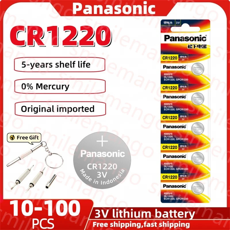 Panasonic 3V CR1220 แบตเตอรี่ลิเธียม BR1220 LM1220 DL1220 CR 1220 L04 5012LC เหรียญนาฬิกาแบตเตอรี่สํ