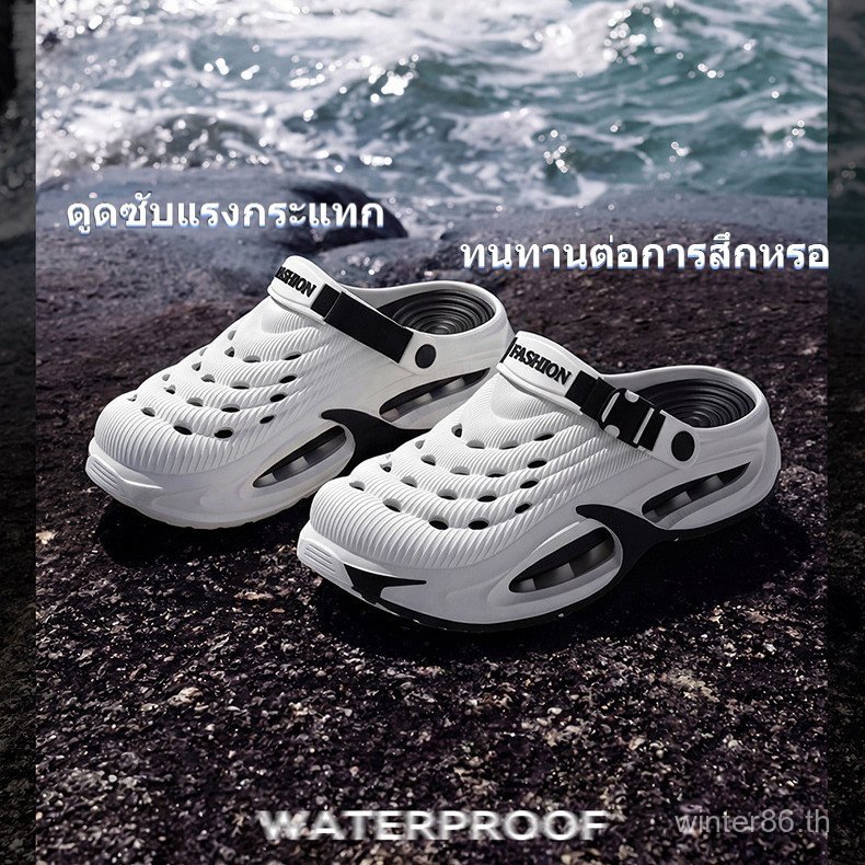 IPU2 ที่ถอดออกได้หลุมรองเท้าผู้ชายฤดูร้อนสวมใส่ด้านนอก Seaside Beach Breathable Anti-slip หนา soled EVA ผู้ชาย Baotou รองเท้าแตะรองเท้าแตะ
