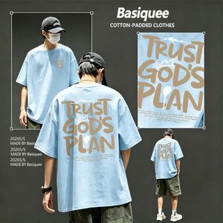 Basi💥เสื้อผู้ชาย เสื้อยืด oversize เสื้อฟอก วินเทจ สตรีท เกรดพรีเมียม เสื้อคอตตอน ไม่หดตัว ใส่สบาย ลาย "TRUST GODS"