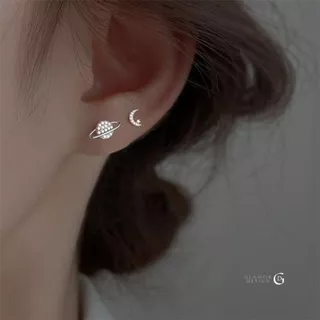 YY.Fashion✨ ต่างหูเงินแท้ Solis & Luna ซีรีส์ Planet ต่างหูเพชรแฟชั่น จี้พระจันทร์ ดาวเสาร์ E016