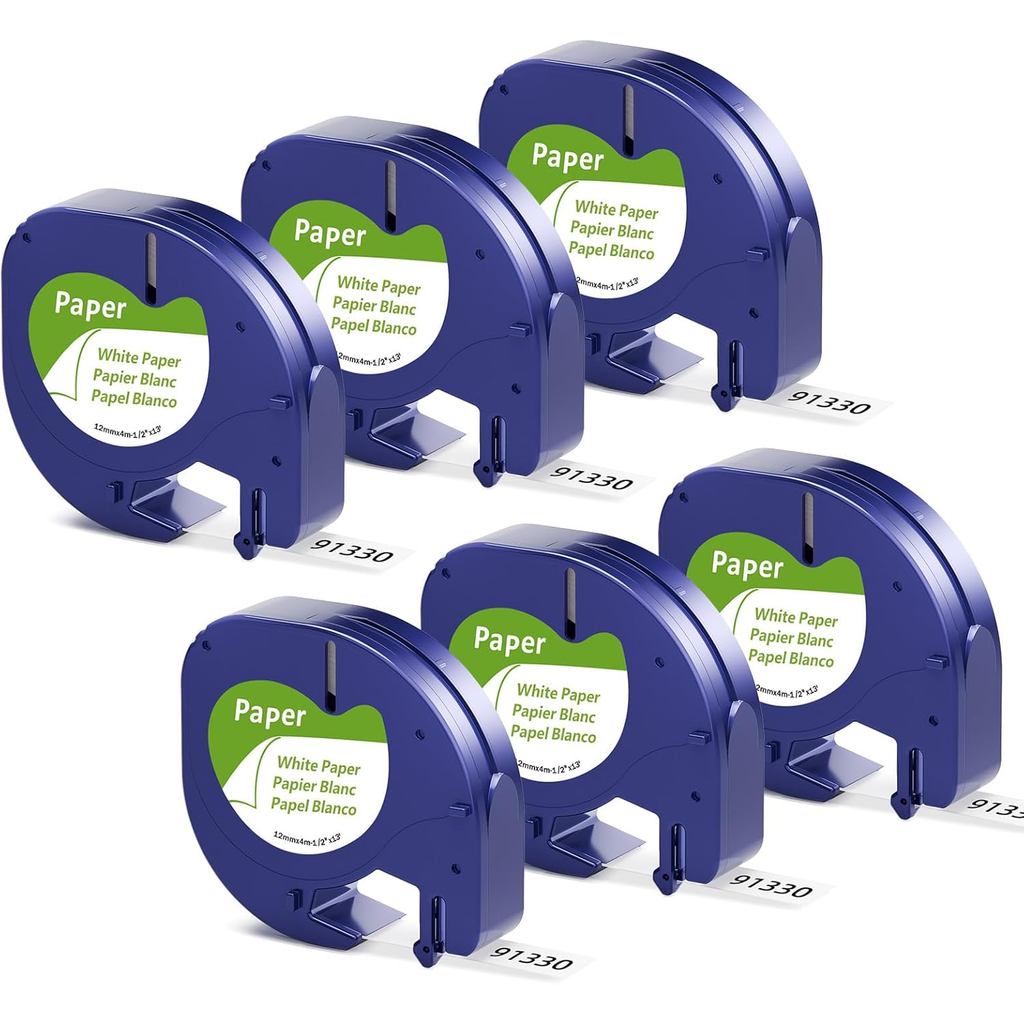 6 Pack Label Maker เติมเทปกระดาษสีขาว 91330 สําหรับ Dymo LetraTag เติม 1/2 "x 13 ป้ายเทป 12 มม.ใช้งา