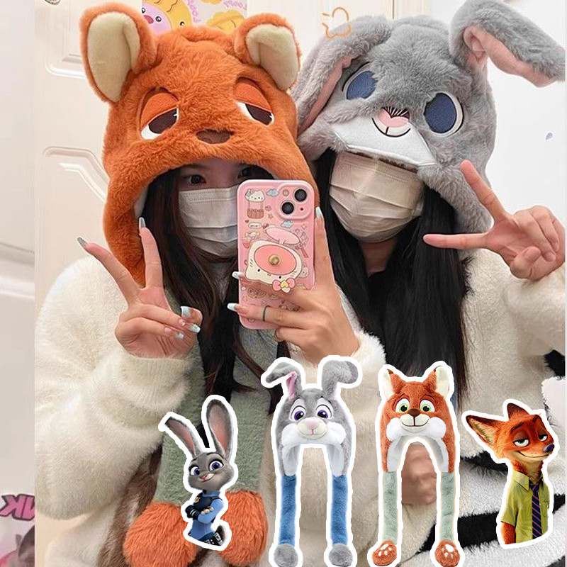 หมวกอบอุ่นการ์ตูน นิค จูดี้ นุ่มสบายป้องกันหู ป้องกันความหนาวเย็น แสดงใบหน้าเล็กลง