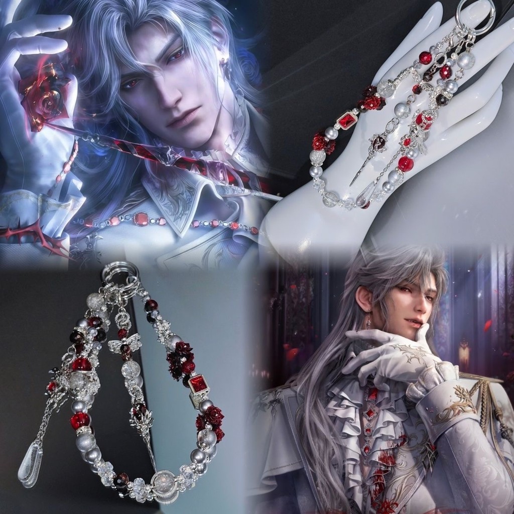 Love and Deepspace Sylus SilverwingFiend Charm | คริสตัลสีแดงกุหลาบโทรศัพท์/กระเป๋าอุปกรณ์ต่อพ่วง | สินค้าอนิเมะ Otome Game Merch