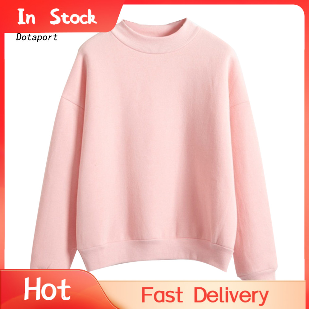 KDT - เสื้อแขนยาวสวมหัวสไตล์ลำลองสำหรับผู้หญิง ลายทึบ คอแบบลูกเรือ เหมาะกับฤดูใบไม้ร่วงและหนาว