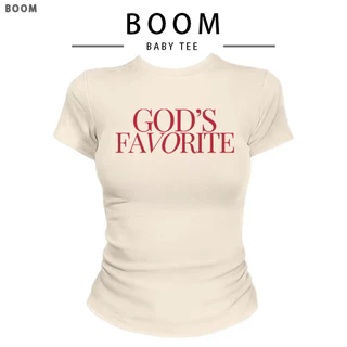 COD（จัดส่งภายใน 24 ชั่วโมง）| เกาหลี ผู้หญิง เสื้อทรง BABY TEE GOD'S FAVORITE