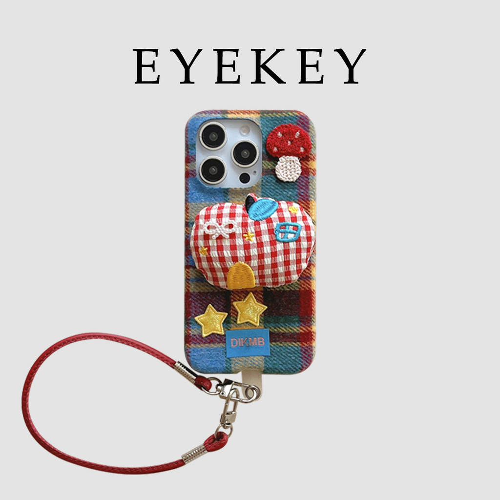 Eyekey · ins ฤดูใบไม้ร่วงฤดูหนาว Flannel สีลายสก๊อตสามมิติ Star Mushroom House เหมาะสําหรับ iphone17