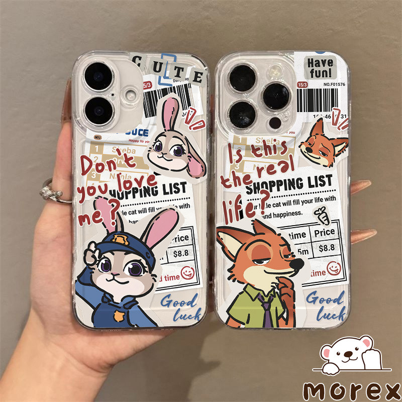 สำหรับIPhone 16 17 15 13 11 air 12 14 Pro Max X XR XS Max 14 7 16 15 8 Plus SE กระดาษดูเดิลน่ารักนิคจูดี้คู่ตัวเรือนใส - รูปที่ 4