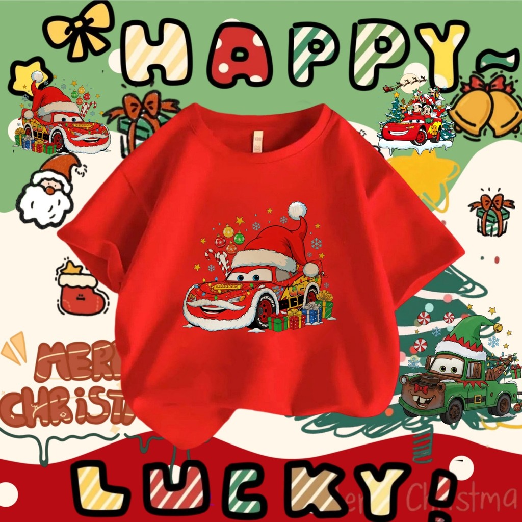 เสื้อยืดรถคริสต์มาส ชุดคู่ Lightning McQueen และ Mater ธีมคริสต์มาส McQueen 100-5XL 15