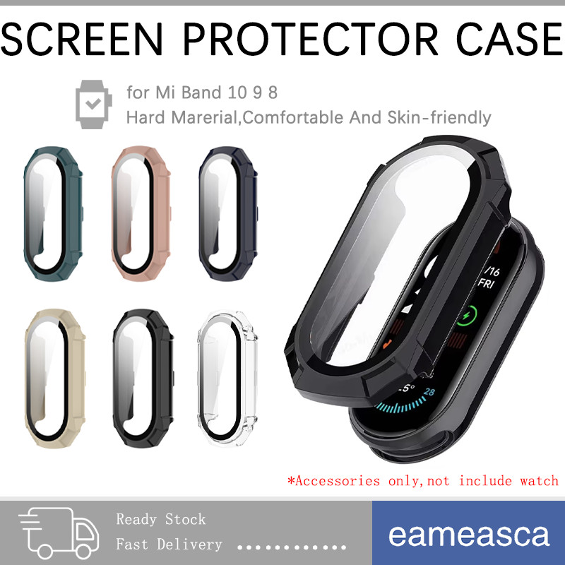 ปกกระจกนิรภัย วัสดุPC for Xiaomi Band Mi Band 10 9 8 NFC ครอบคลุมเต็ม ป้องกัน Gores ฝากกันชน ปกป้องกันหน้าจอเชลล์
