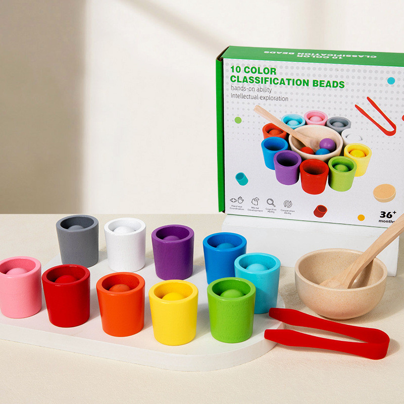 Montessori Early Education สิบสีการจําแนกถ้วยสีความรู้ความเข้าใจการจับคู่เด็กความเข้มข้นการฝึกอบรมไม
