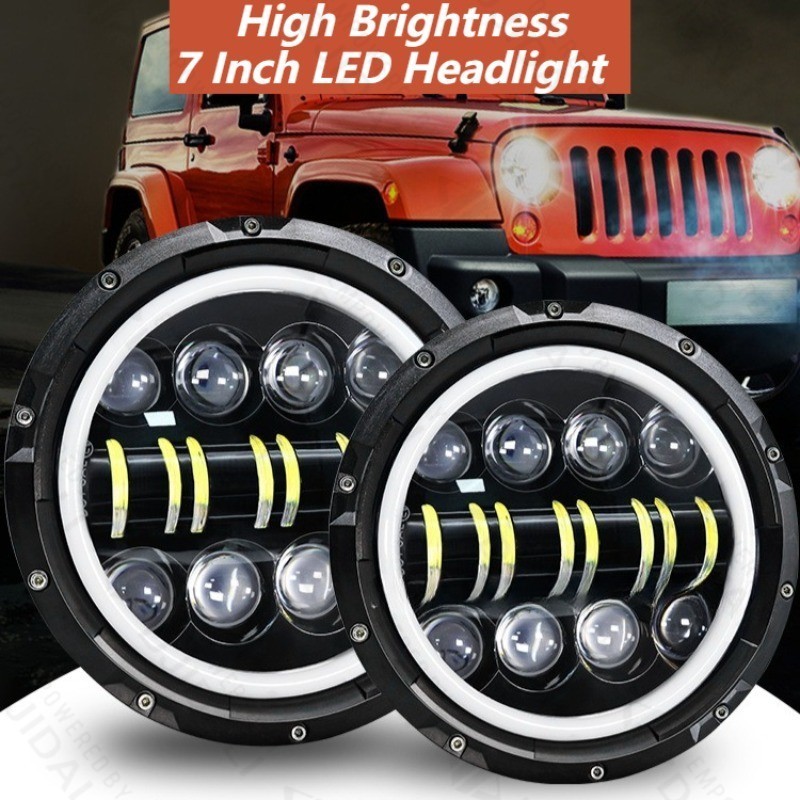 รถจักรยานยนต์รถยนต์ดัดแปลง นํา ไฟหน้า ปิด-ถนน 7 นิ้วความสว่างสูงวินเทจไฟหน้าสามตากันน้ําโคมไฟวงกลม