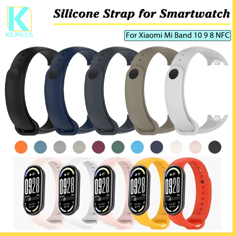 สายซิลิโคนกีฬา for Smartwatch Xiaomi Mi Band 10 9 8 NFC การยกเลิกสายยางอ่อน อุปกรณ์เสริมสร้อยข้อมือเข็มขัด for Miband 10
