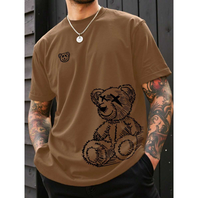 2026休闲棉纯棉印花Manfinity Homme Plus Size ผู้ชายสีน้ําตาล Casual T-SCOD ALMN