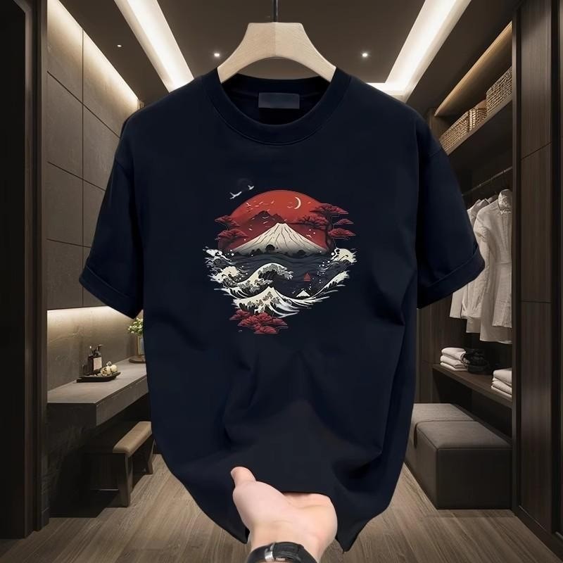 2026แฟชั่น2026แฟชั่นครึ่งแขนTฤดูร้อนAll-Match Insรอบคอสบายๆพิมพ์หลวมผู้ชาย2025เสื้อยืดผ้าฝ้ายแท้สไตล