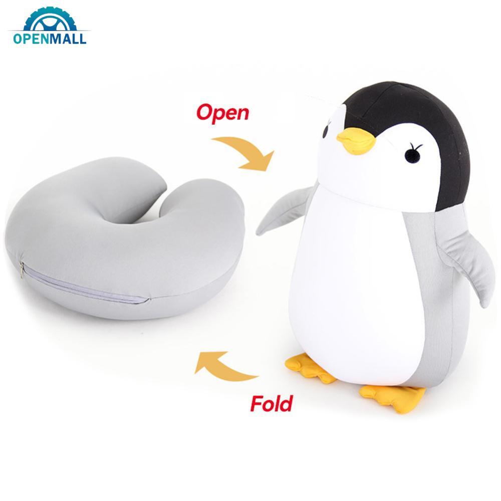 OPENMALL 2 in 1 Deformable U-shape หมอนเดินทางผู้ใหญ่/เด็ก Penguins แมวสัตว์รูปร่างเบาะเดินทางของเล่
