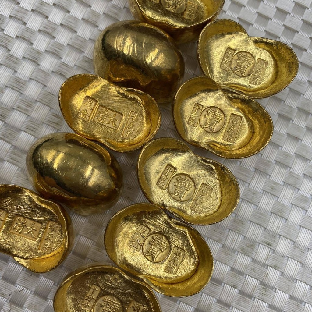 คอลเลกชันเหรียญโบราณ Gold Ingot Gold Ingot ทองแดง Gold-Plated Solid Gold-Plated Tang Song Dynasty เค