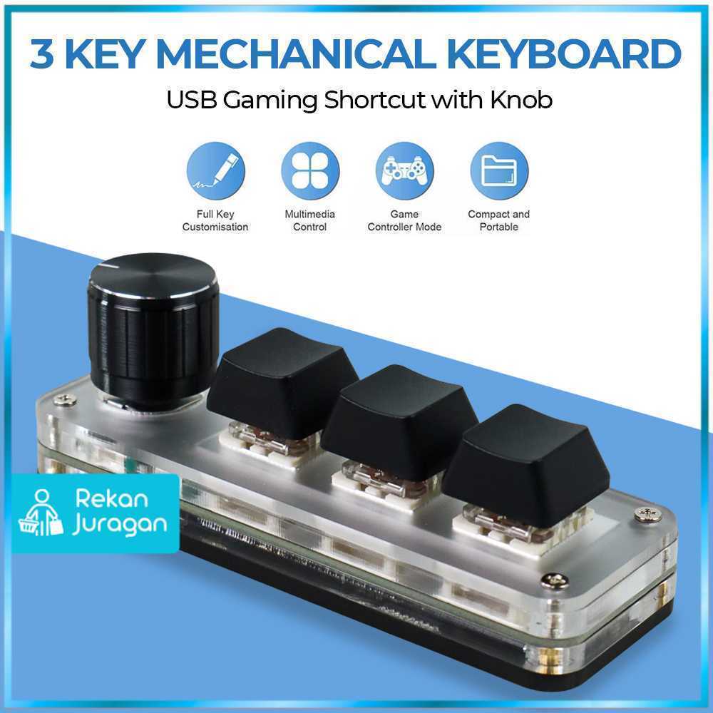 คีย์บอร์ดเชิงกล 3 คีย์ ลัดสําหรับเล่นเกม USB พร้อมลูกบิด - VD3