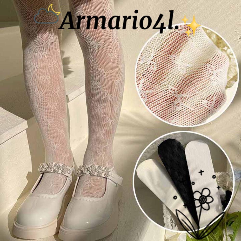 ARMARIO ถุงน่องลายลูกไม้และเลกกิ้งลายเจ้าหญิงสีขาวยางยืดนุ่มสำหรับเด็กฤดูร้อน