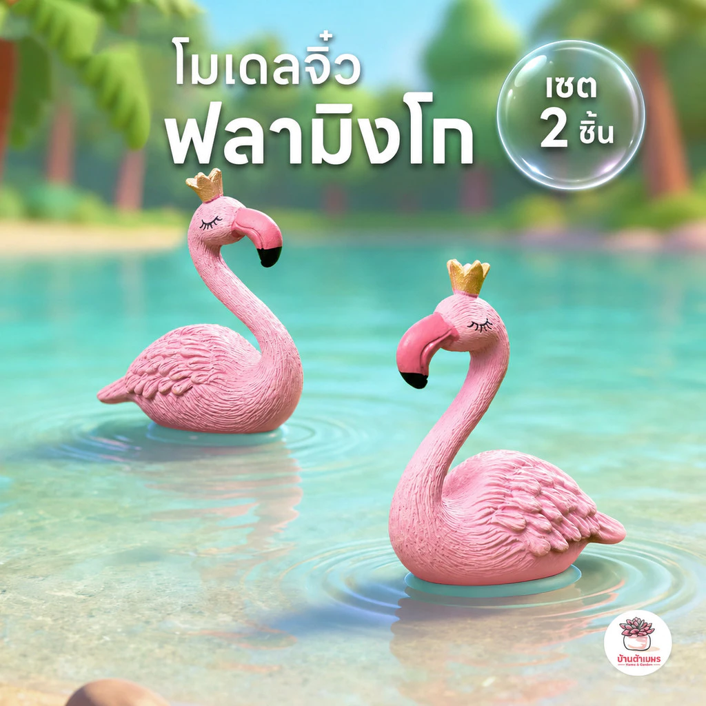 ฟลามิงโก [ เซต 2 ชิ้น ] ตุ๊กตาจิ๋ว โมเดลจิ๋ว แต่งสวน จัดสวนถาด