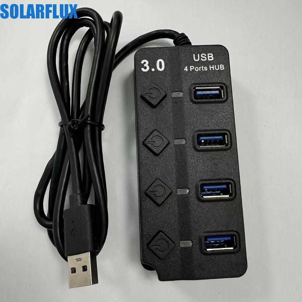 SOLARFLUX ฮับ USB 3.0, 4 พอร์ตพร้อมสวิตช์แยก USB หลาย, อะแดปเตอร์ไฟฟ้าความเร็วสูง 5Gbps สายยาวฮับขยายหลายสําหรับแล็ปท็อป