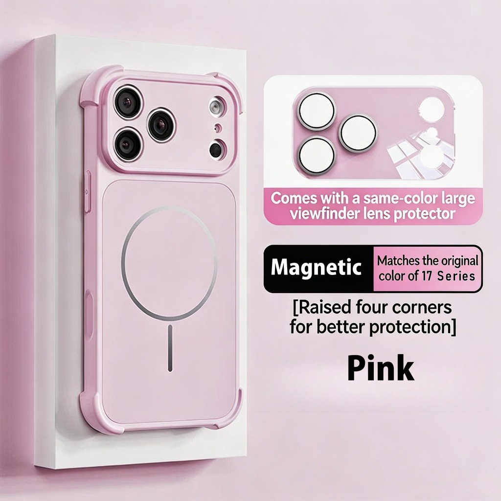 ส่งฟิล์มเลนส์ฟรีPink สีสี่มุมถุงลมนิรภัย Anti-Drop ซิลิโคนเหลวเคสโทรศัพท์สําหรับ iPhone 17 16 15 14 13 12 Pro Max หรูหราแม่เหล็กคลุมทั้งหมดฝาครอบป้องกัน
