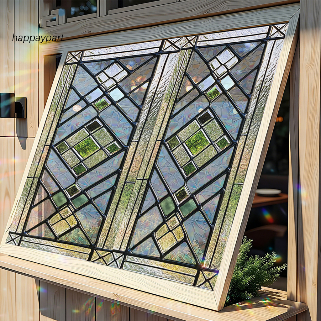 แฮปเปียพาร์ท|  Vintage Stained Glass Windowฟิล์มFrosted STATIC Clingความเป็นส่วนตัวกันน้ําReusable Uv Sun Blockingตกแต่งสติกเกอร์แก้วสําหรับHome Officeตกแต่งStatic Cli