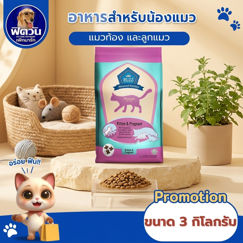 BUZZ Advanced Nutrition สูตรแมวท้อง และลูกแมว  3 กิโลกรัม