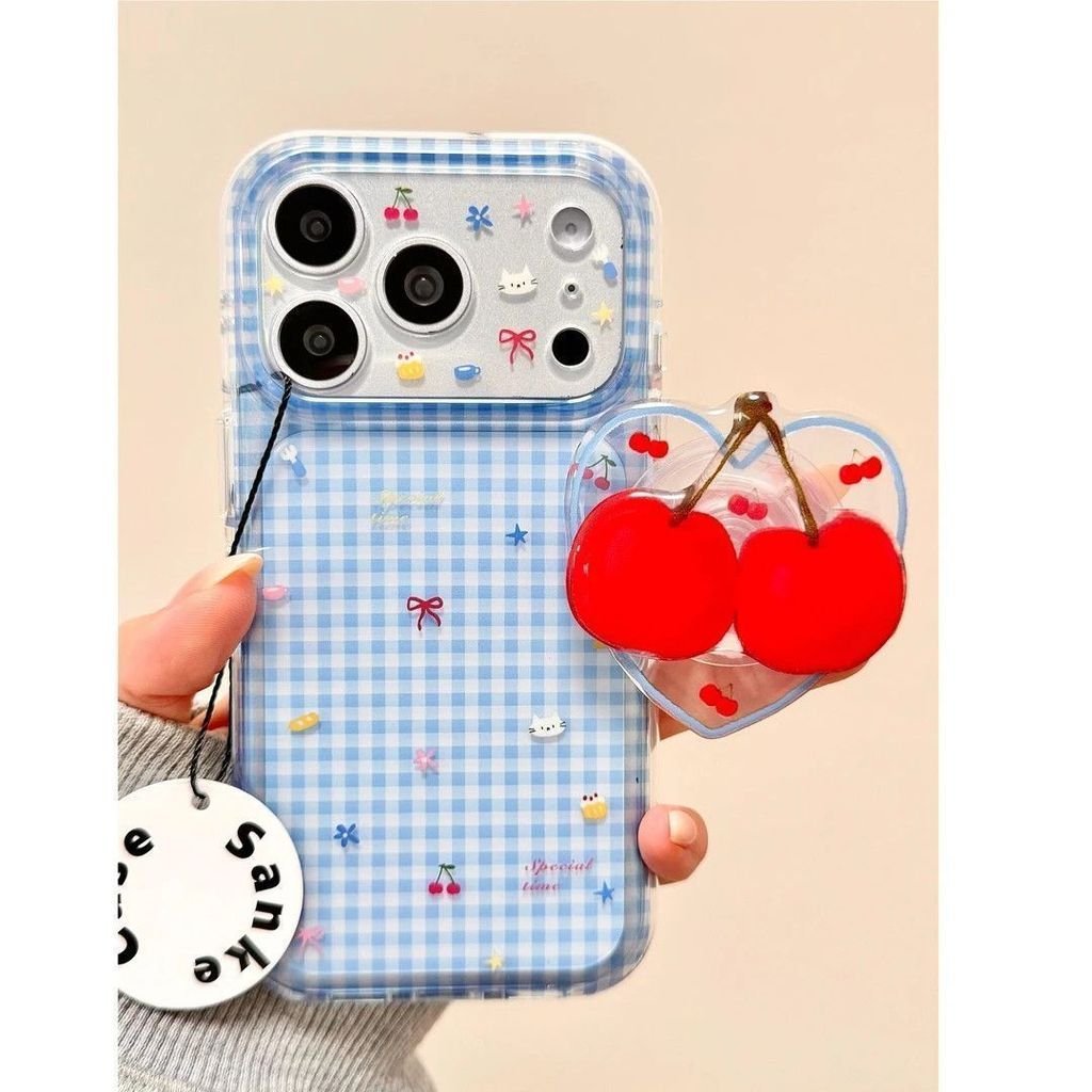 เคสโทรศัพท์ เหมาะสําหรับ ไอโฟน 11 12 13 14 15 16 17 มือโปร สูงสุด บวก ภาพประกอบลายสก๊อต + เชอร์รี่วงเล็บช็อกทนกันกระแทกป้องกันกรณีรวมทุกอย่าง เคบีเจ
