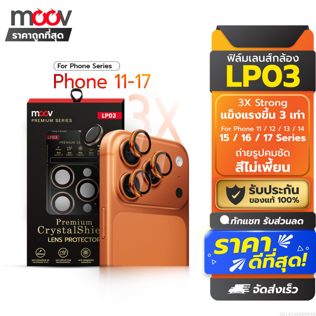 [รับประกัน 1 ปี] Moov LP03 ฟิล์มกันรอย เลนส์กล้อง สำหรับ ไอโฟน 17 Pro Max 17 Air 17e 16 Pro 16e 15 Plus 14 13 12 11