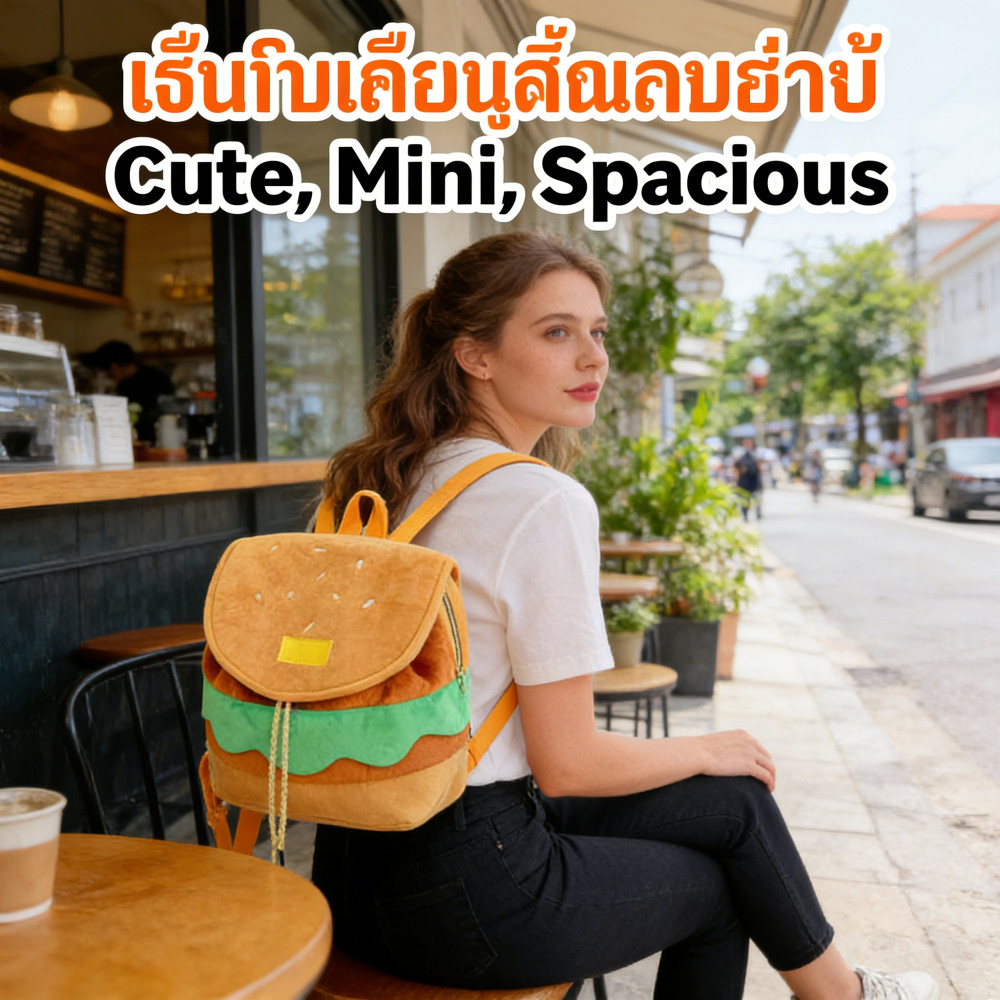 รักเบอร์เกอร์น่าสะพายหลัง ขนาดเล็ก กระเป๋าเป้ สำหรับหญิง ได้เยอะ