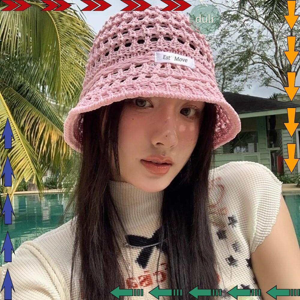 DUILIAN หมวกแฟชั่น หมวกบักเก็ตถัก กันแดด ตั้งแคมป์ ins ผู้หญิง สีพื้น สไตล์ที่ดี ใหม่