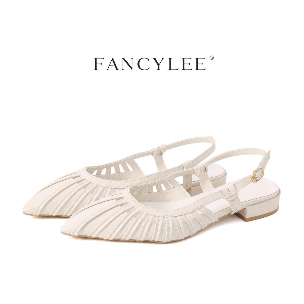 【ส่งจากไทย】Fancylee รองเท้าส้นเตี้ย  ลายทางกลวง เหมาะสำหรับสวมใส่ลำลอง
