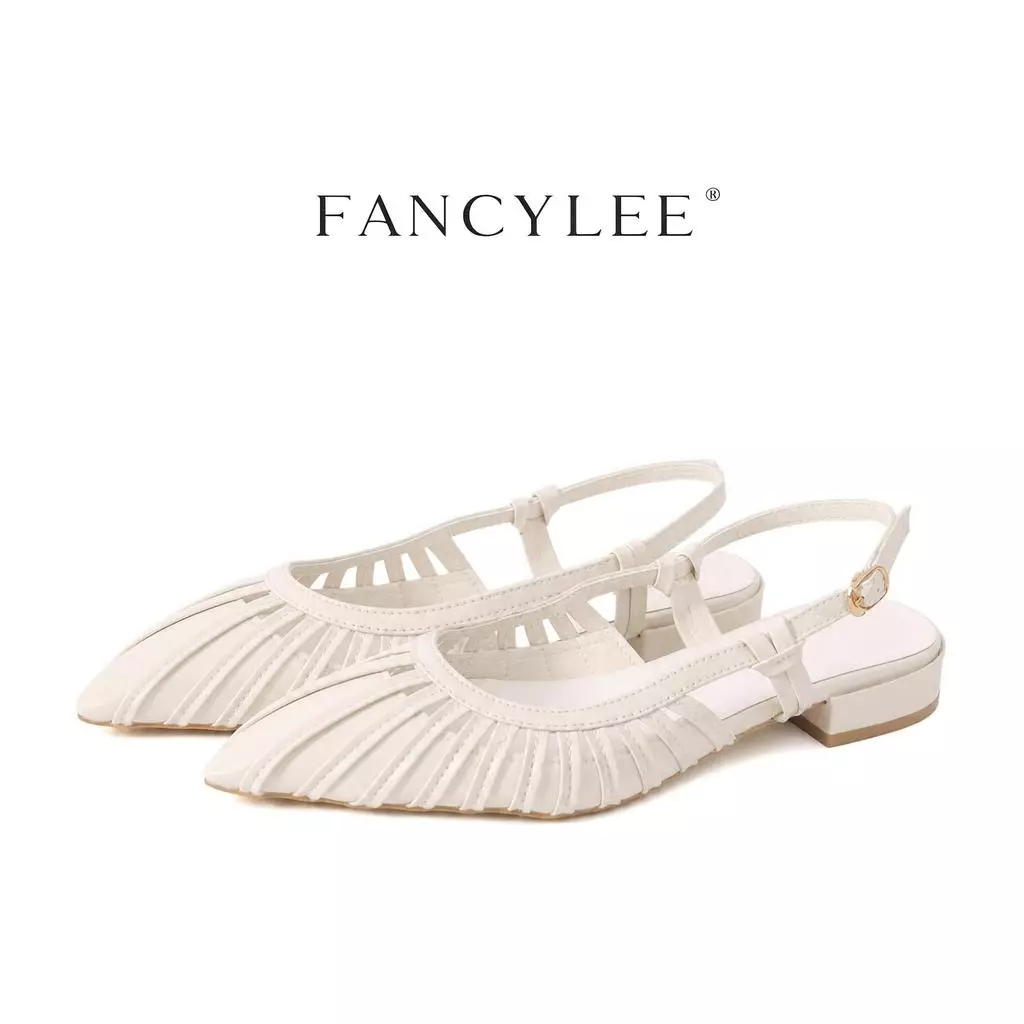 【ส่งจากไทย】Fancylee รองเท้าส้นเตี้ย ลายทางกลวง เหมาะสำหรับสวมใส่ลำลอง