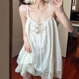 ขายดี! ชุดนอนเดรสสายเดี่ยวลูกไม้ สไตล์สาวหวาน ใส่สบายตลอดคืน JD