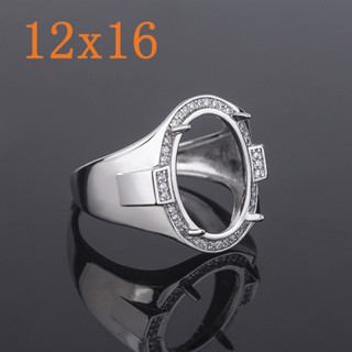 แหวนผู้ชายแบบ Cabochon ขนาด 12x16 มม. กะบัดเพชรรอบวงแหวน สาม…