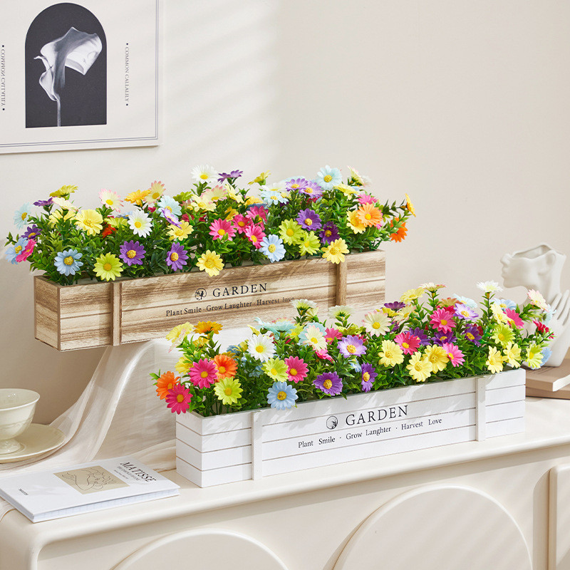 50 ซม.กล่องไม้รั้วดอกไม้เดซี่สําหรับตกแต่งบ้านงานแต่งงานของขวัญพืชสีเขียวเดสก์ท็อปตกแต่ง