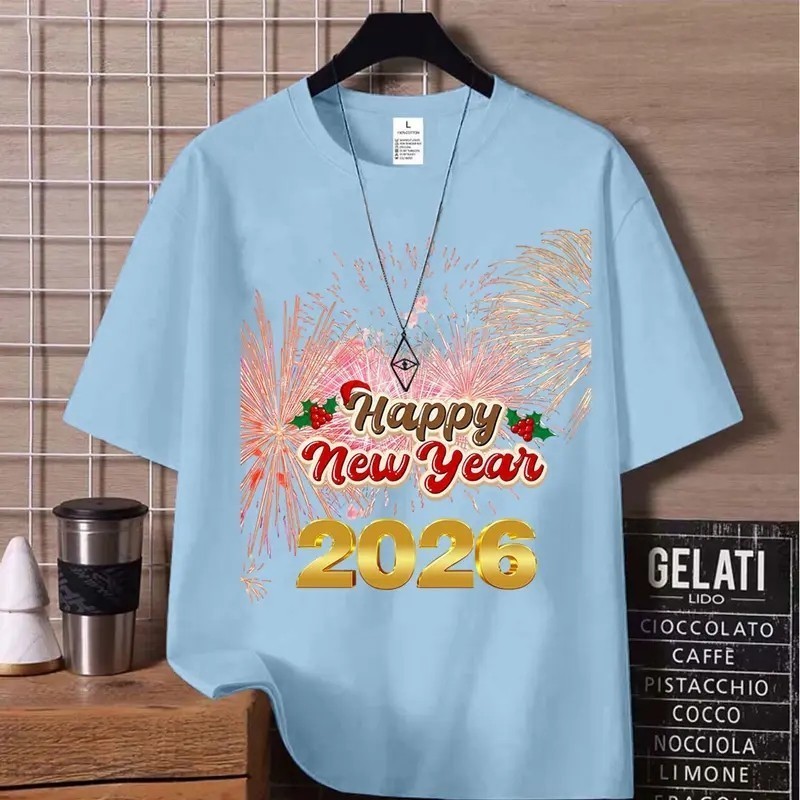 UT shop เสื้อยืด oversize ผ้าCotton 100% เสื้อยืดคอกลม เสื้อแฟชั่น 'happy new year'  สบายและนุ่ม แขน