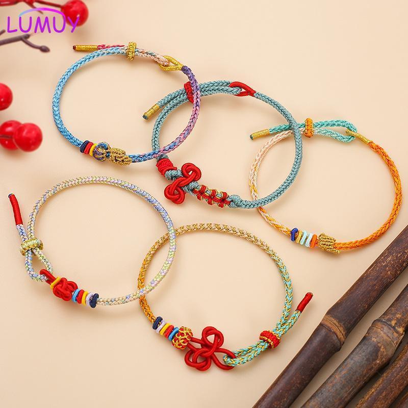 สร้อยข้อมือ Knot Hand Rope สไตล์ชาติพันธุ์ สีแดง ของขวัญเสริมดวงสำหรับนักเรียน