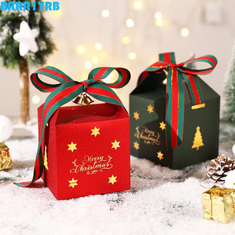 BARR1YRB 6 ชิ้นกล่องของขวัญคริสต์มาส, Square Hot-stamping Christmas Candy Box, Baking Packing Box Pa