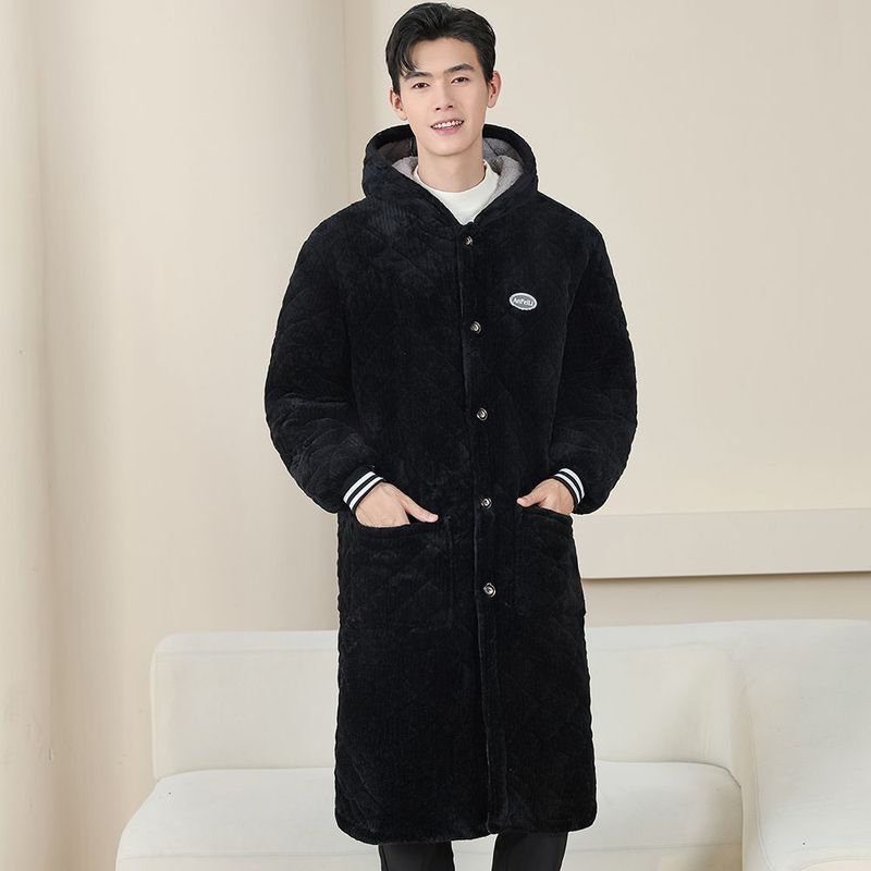 冬季男士加绒加厚棉衣休闲大褂加长过膝罩衣工作服家居服保暖棉服12.9Winter, Men's Velvet Thick Cotton Coat, Casual Coat, Extended Over