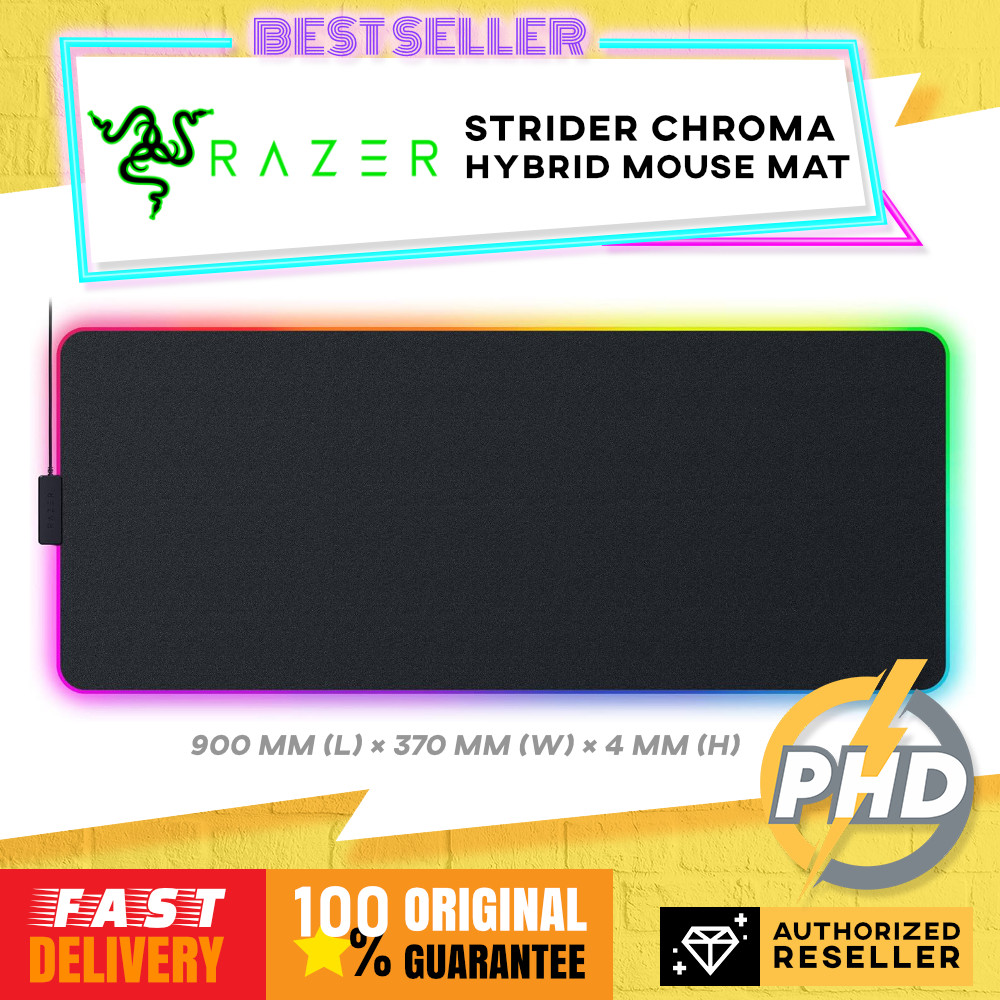 แผ่นรองเมาส์ Razer Strider Chroma Hybrid RGB แสงพื้นผิวนุ่มและแข็ง