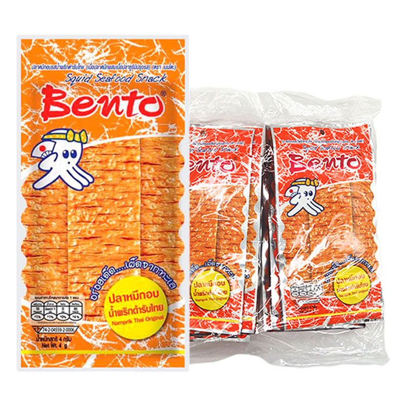เบนโตะ หมึกอบ รสตำรับไทย 4 ก. x 24 (BENTO Squid Seafood Snack Hot spicy 4 g x 24)