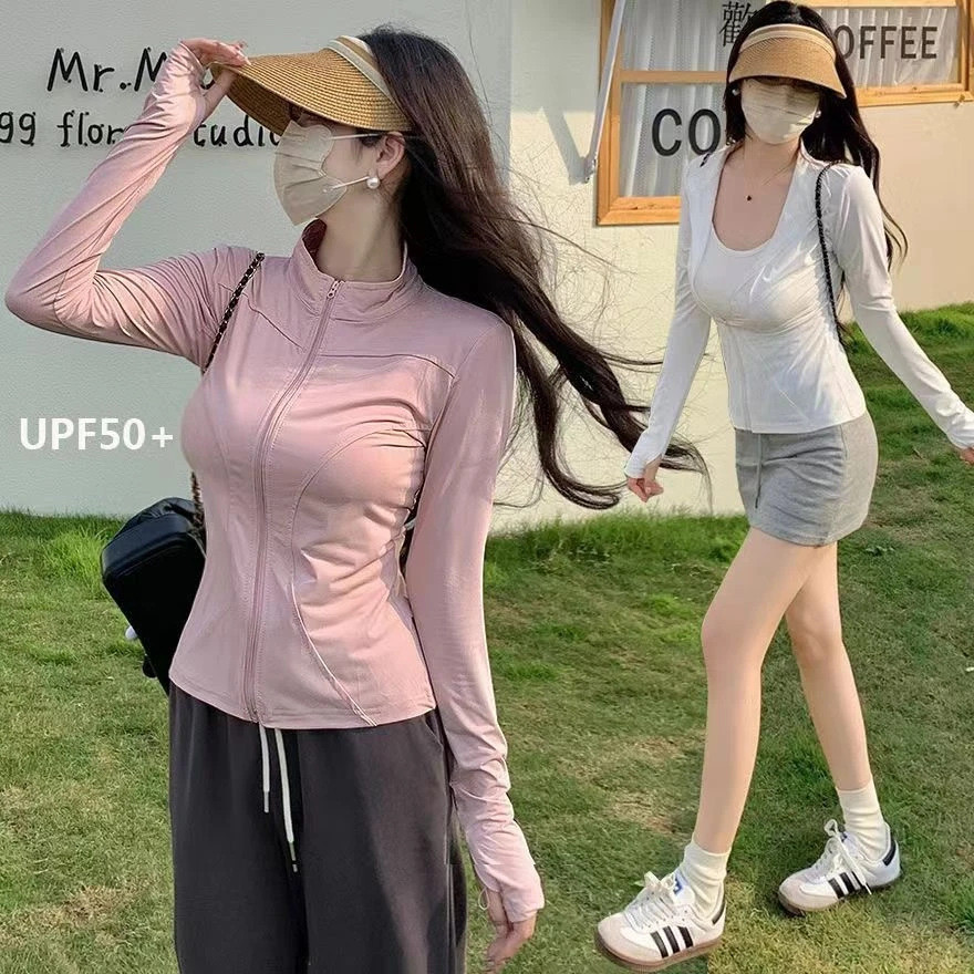 เสื้อกันแดด เสื้อออกกำลังกาย UV SPF50+ แขนยาว ทรงสลิม ยืดหยุ่น ระบาย เบาบางสบาย รัดรูปสวย ผ