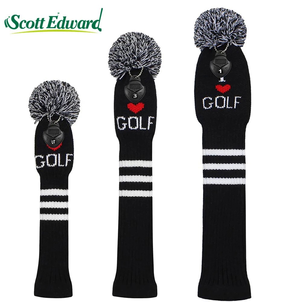 1 PCS "I Love GOLF" Golf Knit Headcover for Driver(460cc),Fairway and Hybrid(UT) Wood,Personalized G