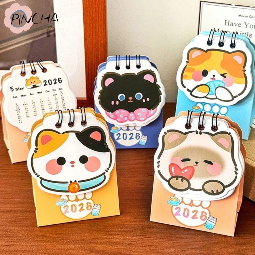 พินชา ตารางวางแผน,การ์ตูนแมวแบบพกพา2026ปฏิทินตั้งโต๊ะ,น่ารักขดลวดมินิตารางเครื่องหมายปฏิทินเครื่องประดับสก์ท็อปเครื่องปร