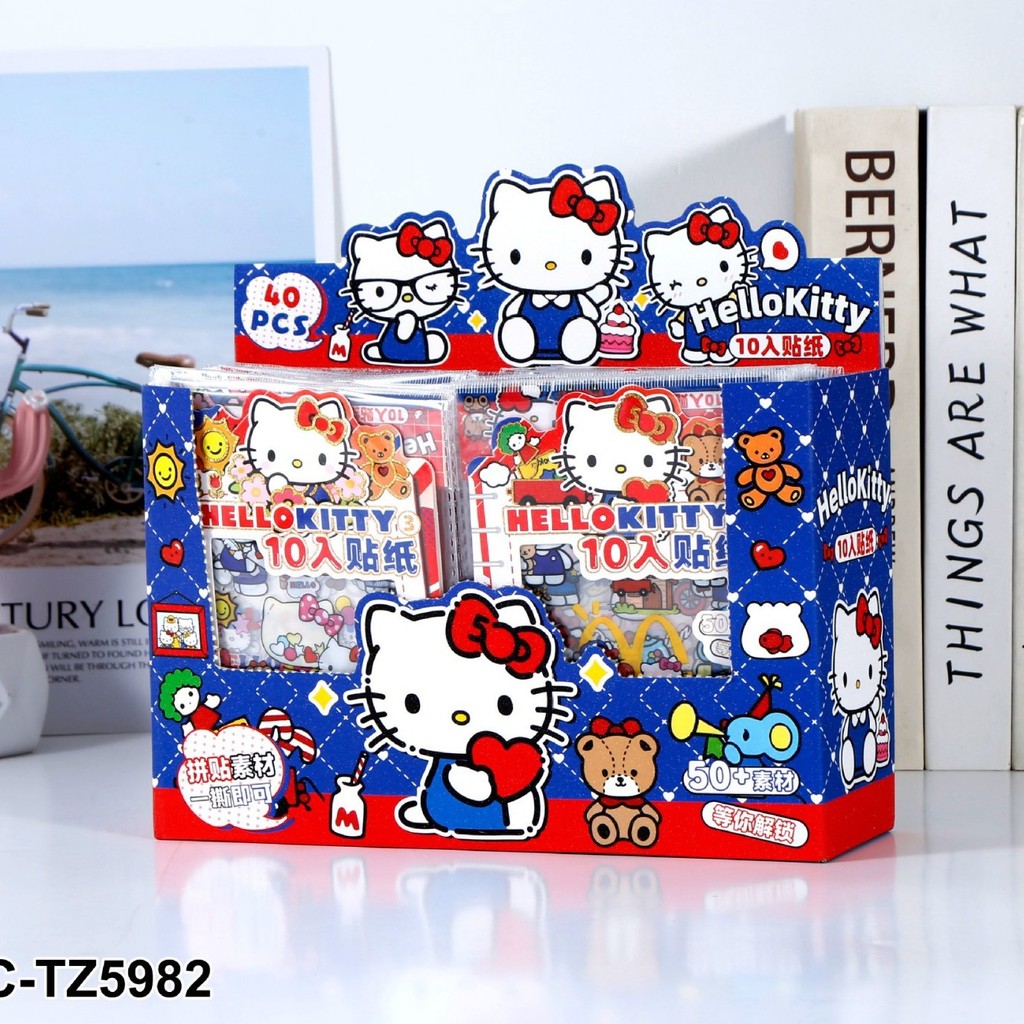 5982 Hello Kitty Red Blue Series 10 ชิ้นสติกเกอร์การ์ตูนนักเรียนตกแต่งคู่มือ DIY Leaf เครื่องเขียนสติกเกอร์