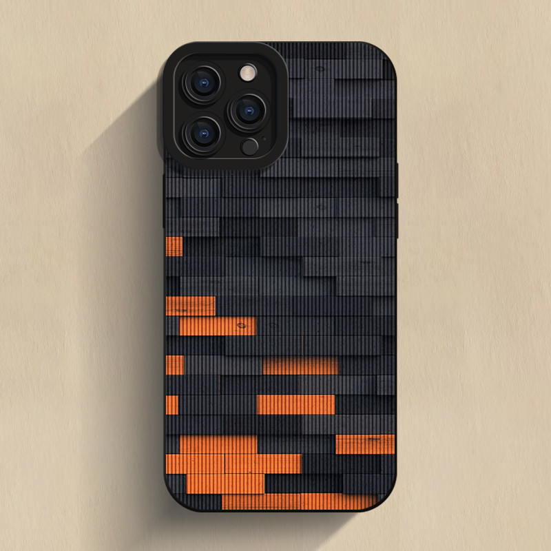 สีดําสีส้ม Building Blocks เหมาะสําหรับ Apple 16 เคสโทรศัพท์สไตล์ใหม่ iPhone15promax Simple ipone14 